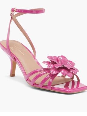 NIB Linea Paolo Candice Leather Fuchsia Floral Ankle-Strap Sandal Heels 8
